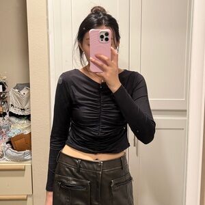 Zara Black Ruched Long Sleeve Blouse